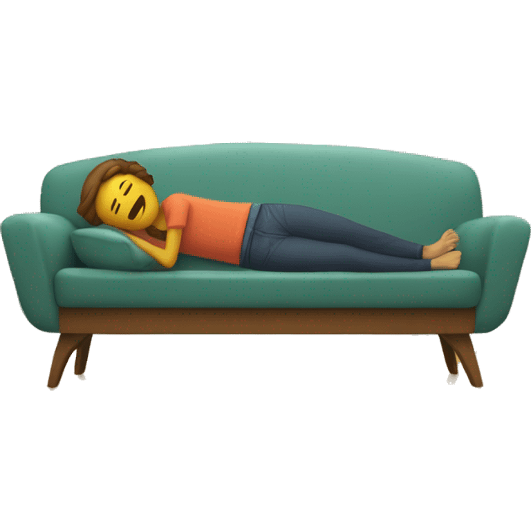 A person lying on a sofa, one leg crossed over the other, with hands behind the head, relaxing in a cozy setting emoji