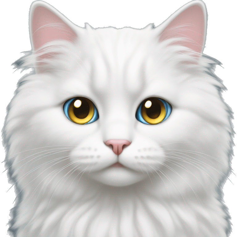 Fluffy white cat with heterochromia emoji