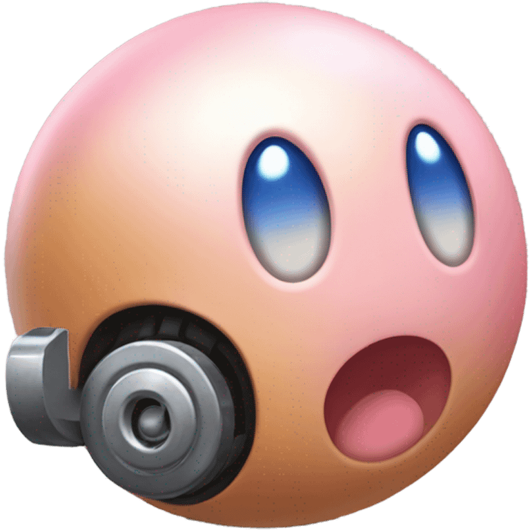 Metal cute Kirby ball driving on 4 car wheels emoji