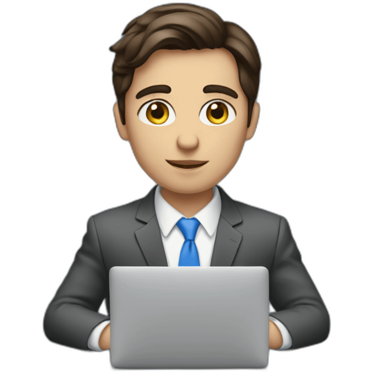 brunet with blue eyes wearing suit typing on a MacBook emoji