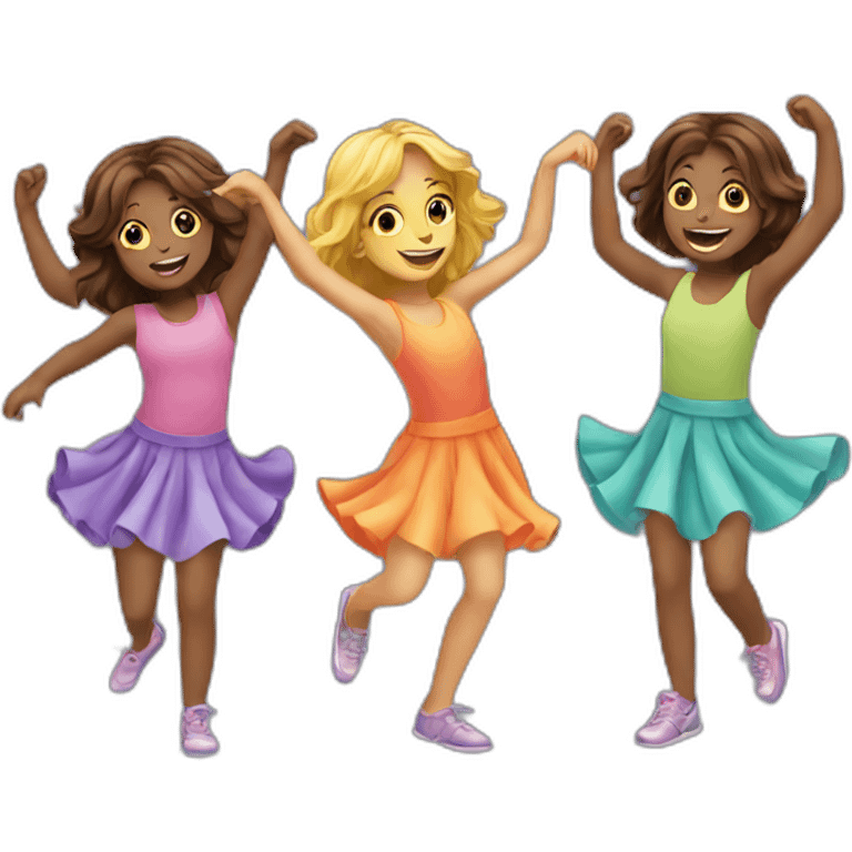 Four girls children dancing in a party emoji