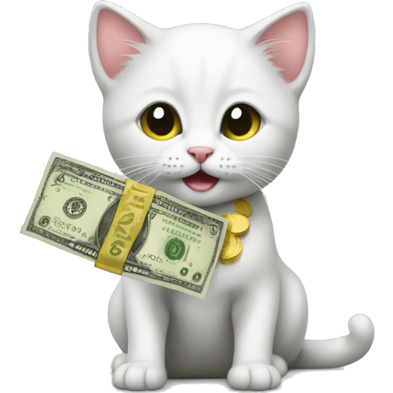 kitten with money and hear emoji