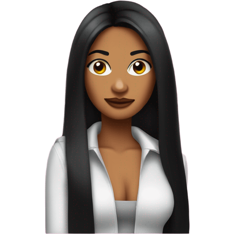 Tanned woman with long black hair dressed in Y2K R&B hair, makeup, and neon attire emoji