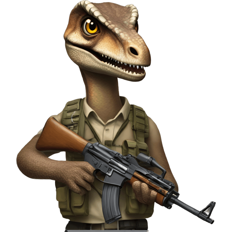 Velociraptor with an ak47 emoji