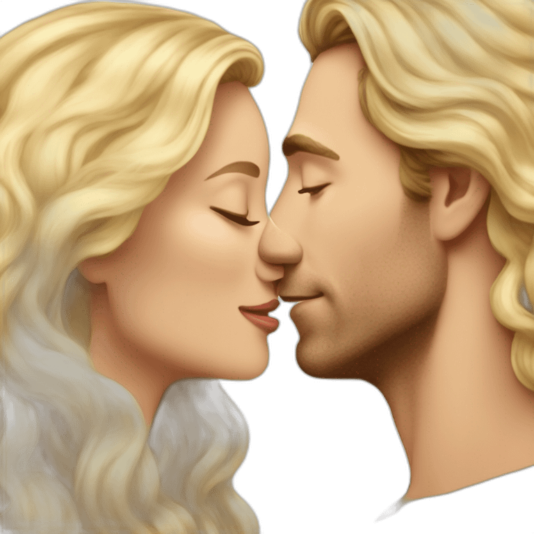 Tom Hiddelston kissing blond woman with very very long wavy hair emoji