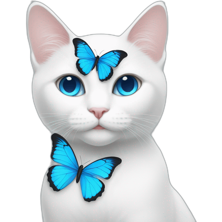 a white cat with blue butterfly wings inside her emoji