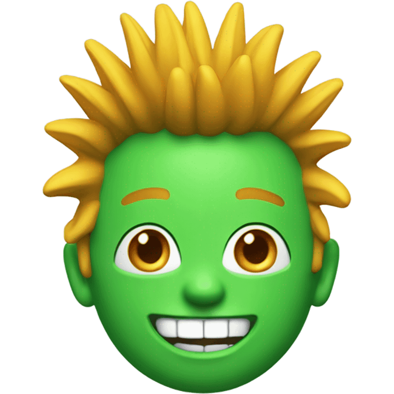 Green smiling 3d emoji with Mohawk and teeth emoji