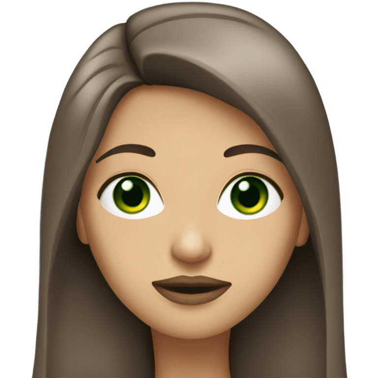 Long haired brunette with green eyes and lips zipped shut emoji