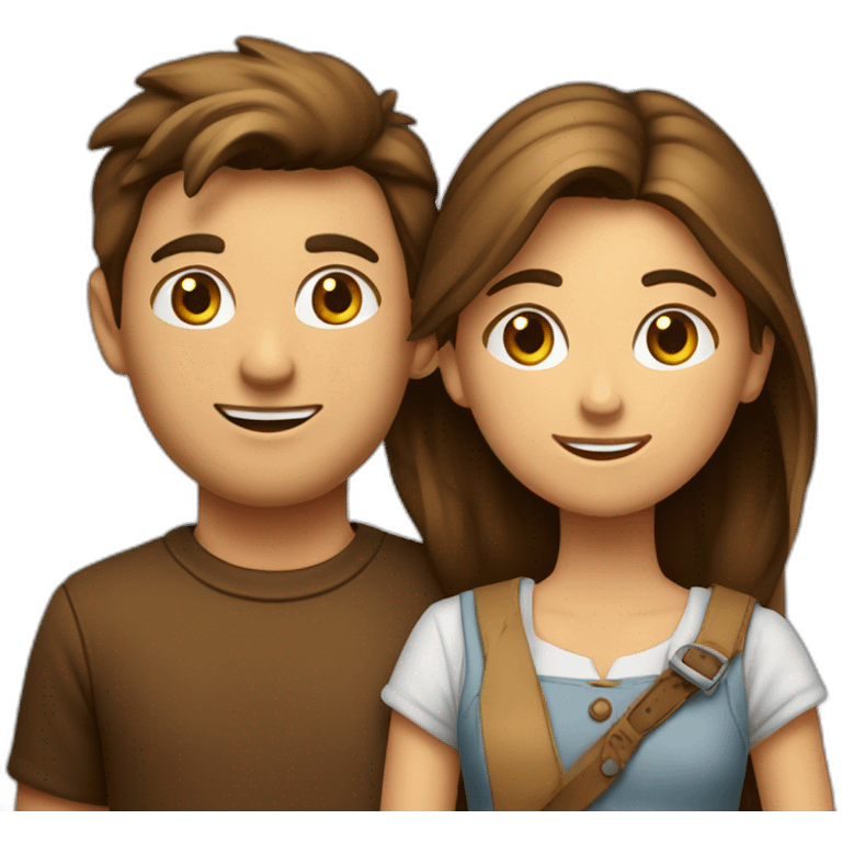 Garçon brun et fille châtain en couple emoji