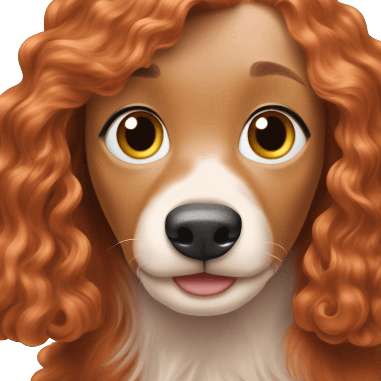 Redhead 👩🏼‍🦰 with cream longhair dachshund in front of her emoji