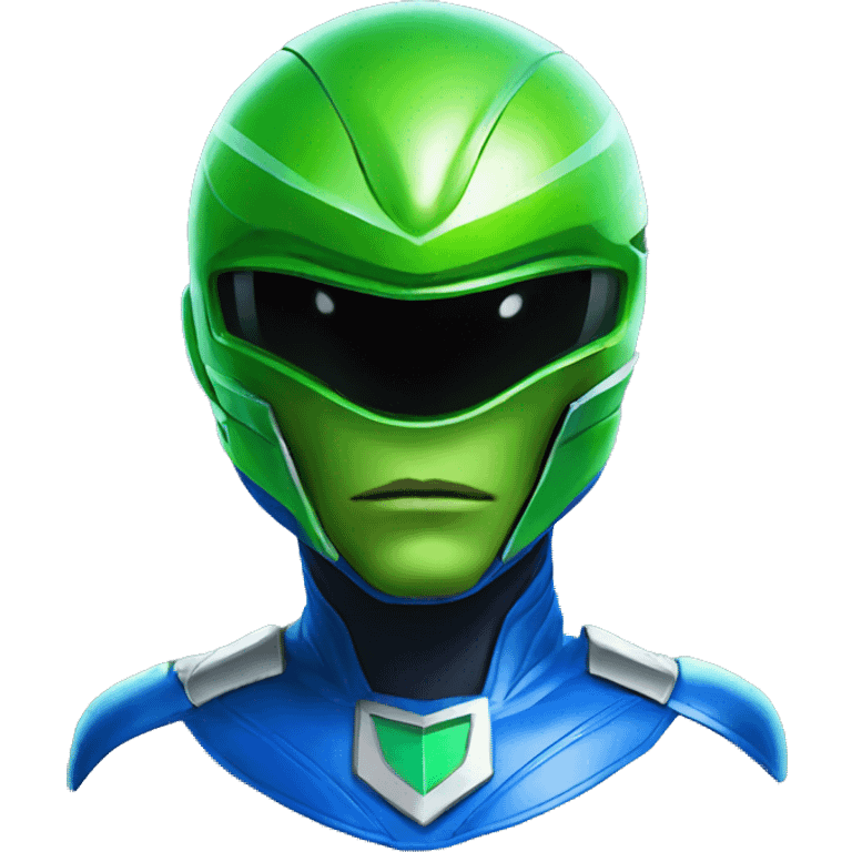 green alien in blue power ranger helmet and costume emoji