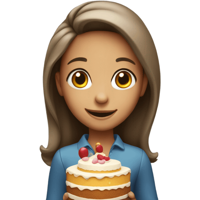 smiling girl with cake emoji