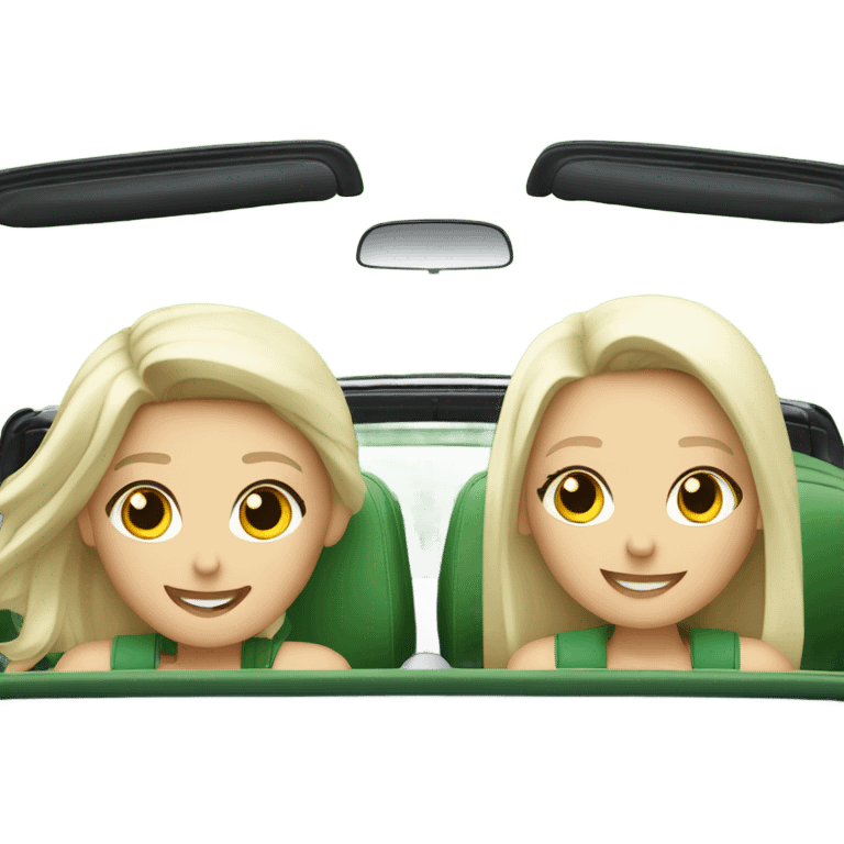 2 white blonde and 2 white brunette girls in a green convertible volkswagen  emoji