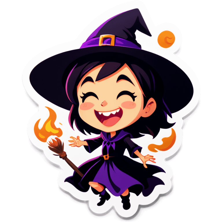 A witch girl casting a curse while laughing emoji