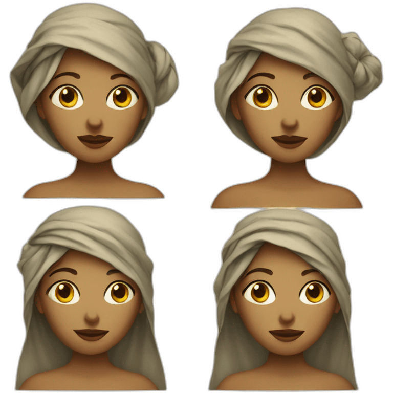 a Renaissance woman with a scarf on her head and 3 eyes, two normal and one eye in the middle of the forehead emoji