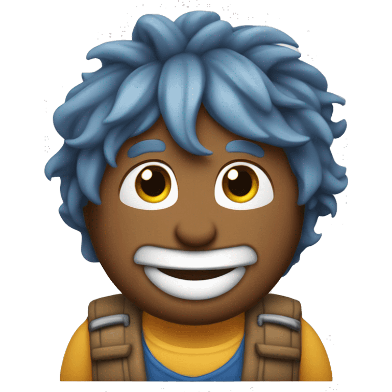 Yorkshire con un chaleco azul con una cara sonriente emoji