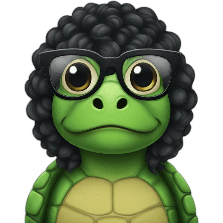 Turtle with glasses and long black curly hair emoji