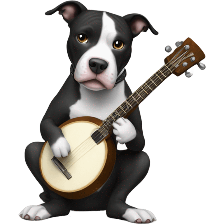 Black and white Pitbull playing banjo emoji