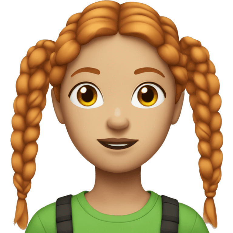 Girl with ginger hair two braids green t-shirt and good make-up emoji