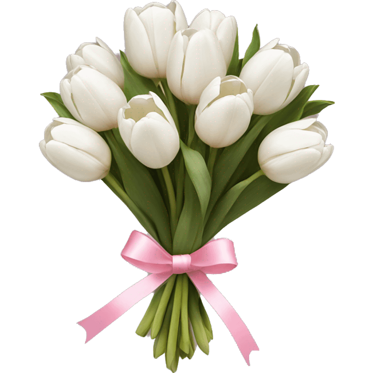 a bouquet of white tulips tied with a pink ribbon emoji