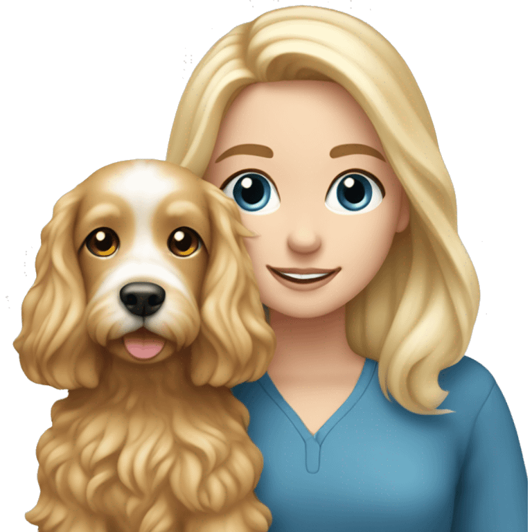 White blond girl with long hair and blue eyes petting a cavapoo dog emoji