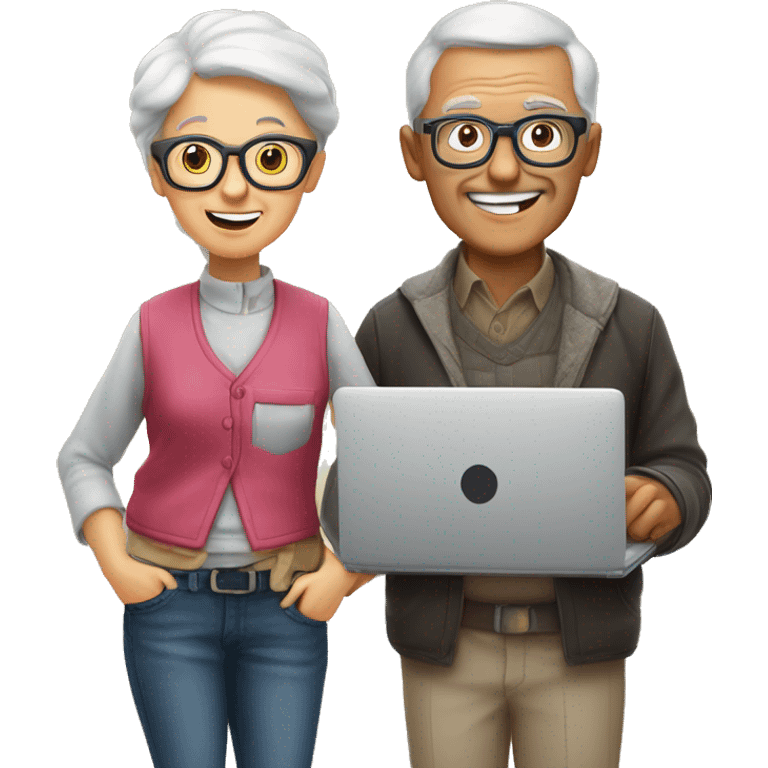 nerd Grandparents in Day St Valentines with laptops emoji