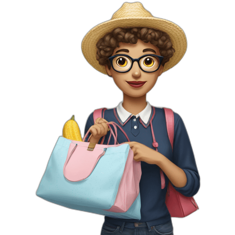 Hyperrealist Preppy spanish with shoping bag emoji