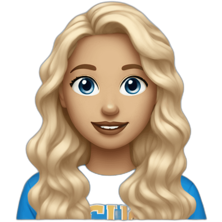 Tall blonde tan girl blue eyes wavy hair in ucla sweatshirt emoji