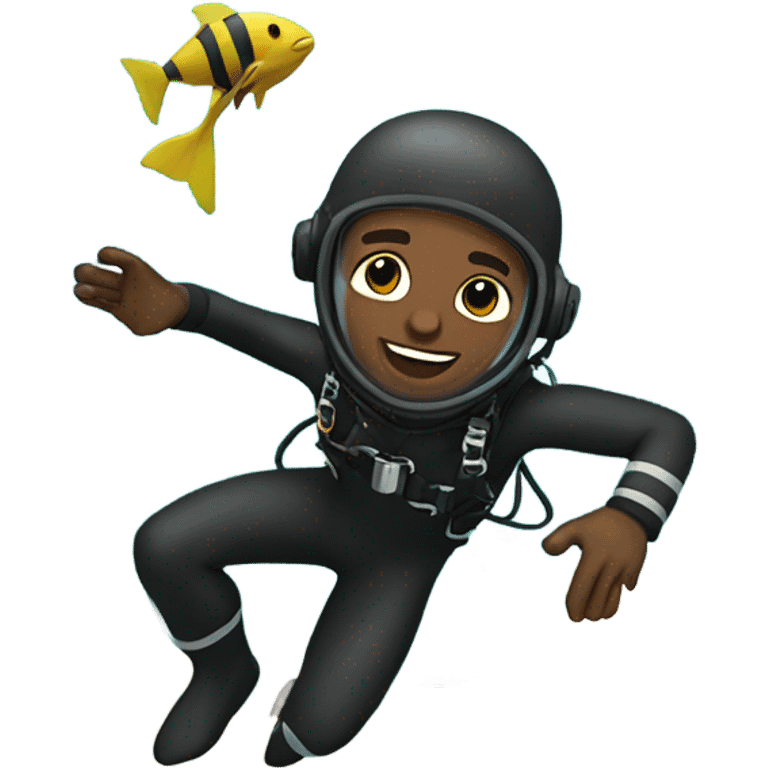 Black guy in scuba suit diving into ocean emoji