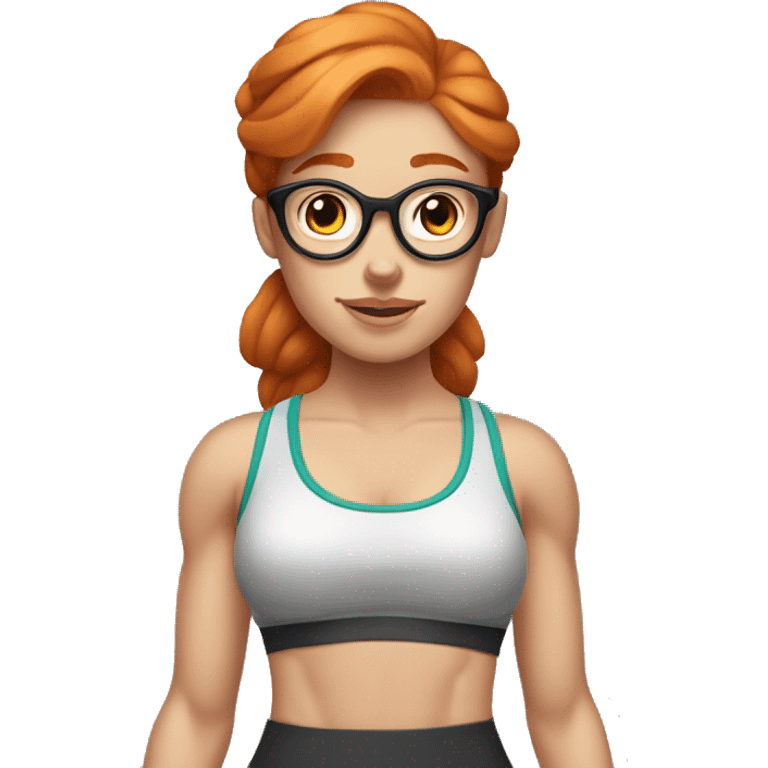 Ginger hair girl with eyeglasses and aesthetic gym outfit lifting dumbbells  emoji