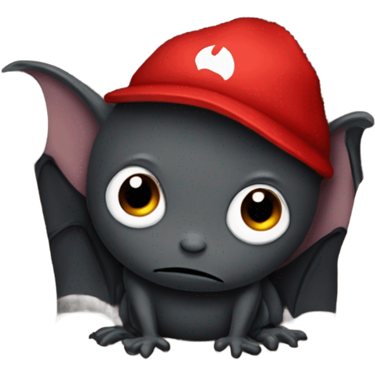 a really sad bat in a cave with a red cap emoji