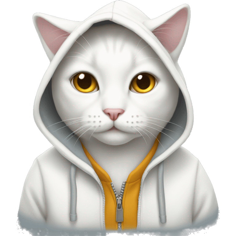 White cat wearing a hoodie emoji