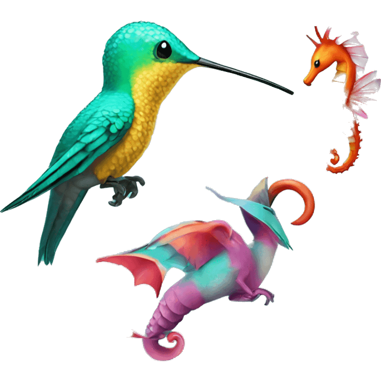 Humming bird and sea horse  emoji