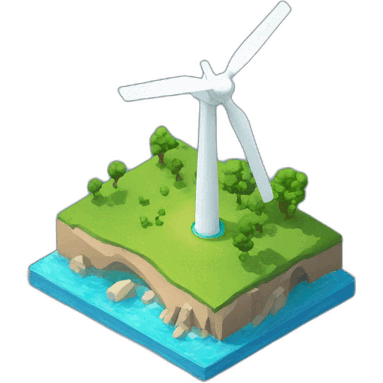 wind turbine on sea，isometric view emoji