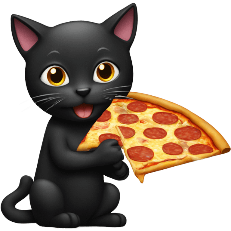 Black cat eating a pizza emoji