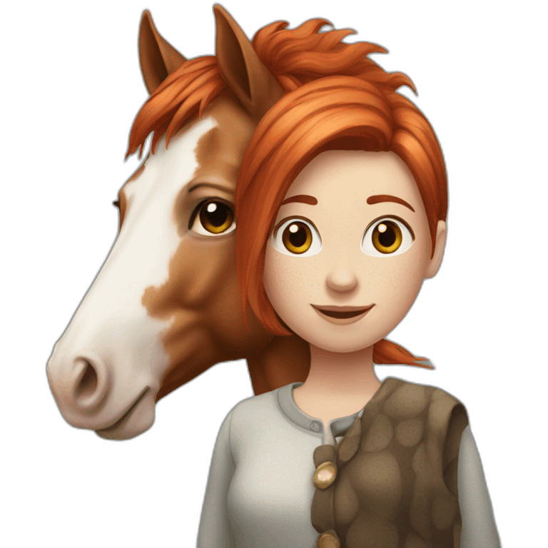 Red haired Girl with a spotted horse emoji