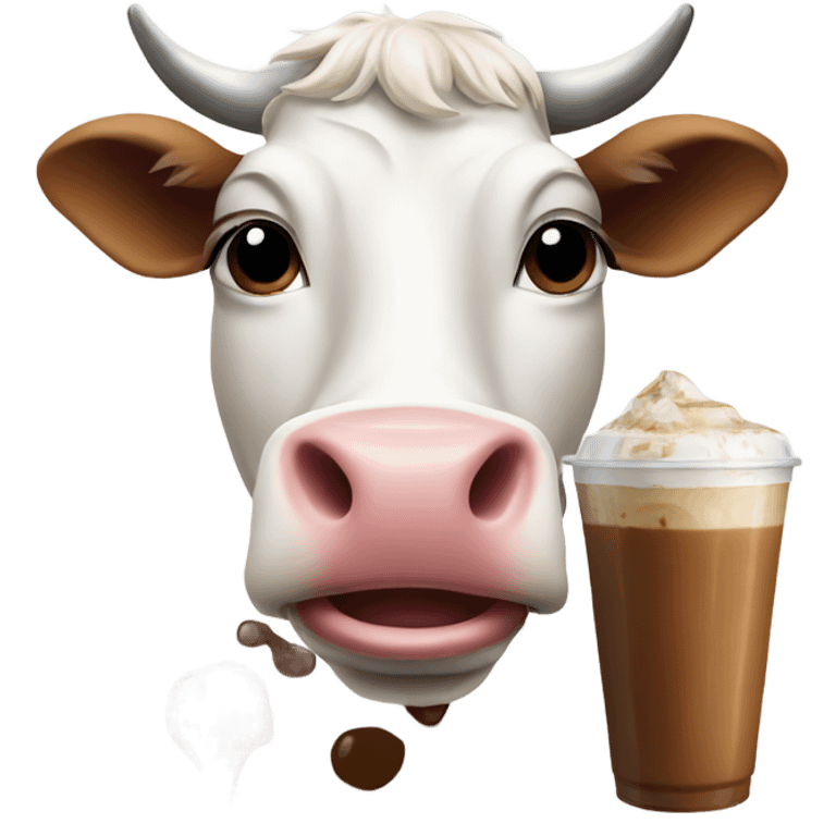 Cow drinking ice coffee emoji