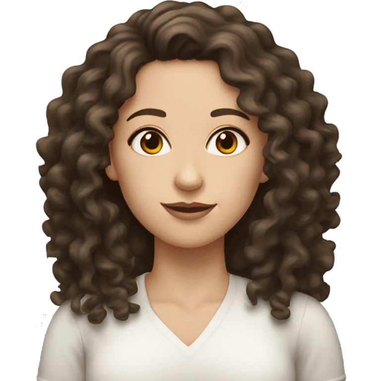 White woman with dark long brown curly hair and brown eyes and eye lashes emoji