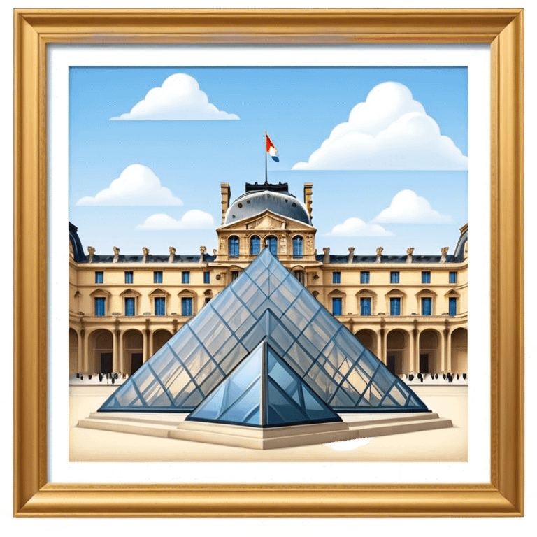 Cinematic Realistic Louvre Museum Landmark Emoji, depicted with the historic museum facade and glass pyramid rendered with lifelike detail and elegant, ambient lighting. emoji