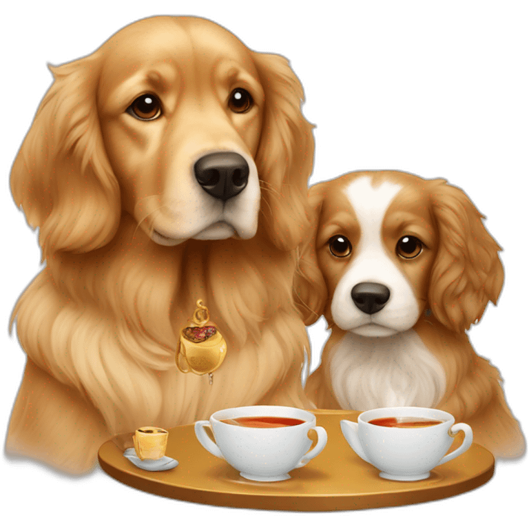 Golden retriever dog having tea with King Charles emoji