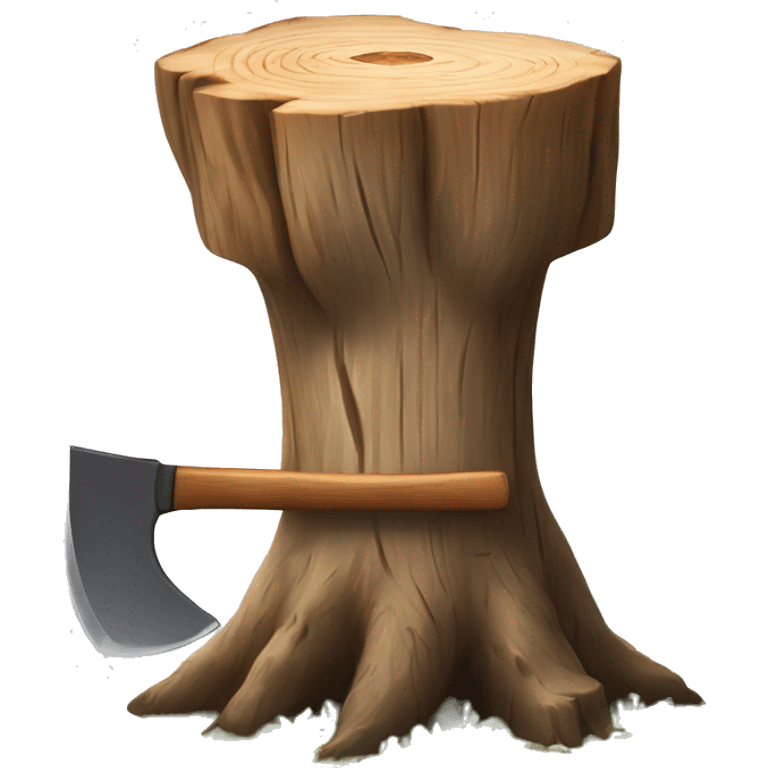 Tree stump with an axe cleaved in the top of the stump  emoji