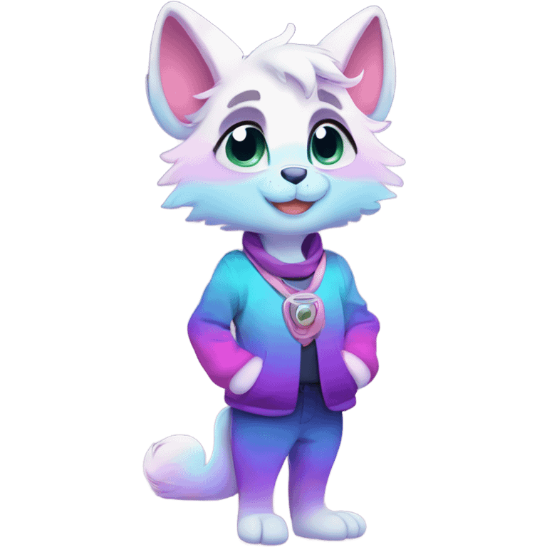 Adorable innocent cute gradient-Sparkle-nebula-fursona anthropomorphic furry, full body emoji