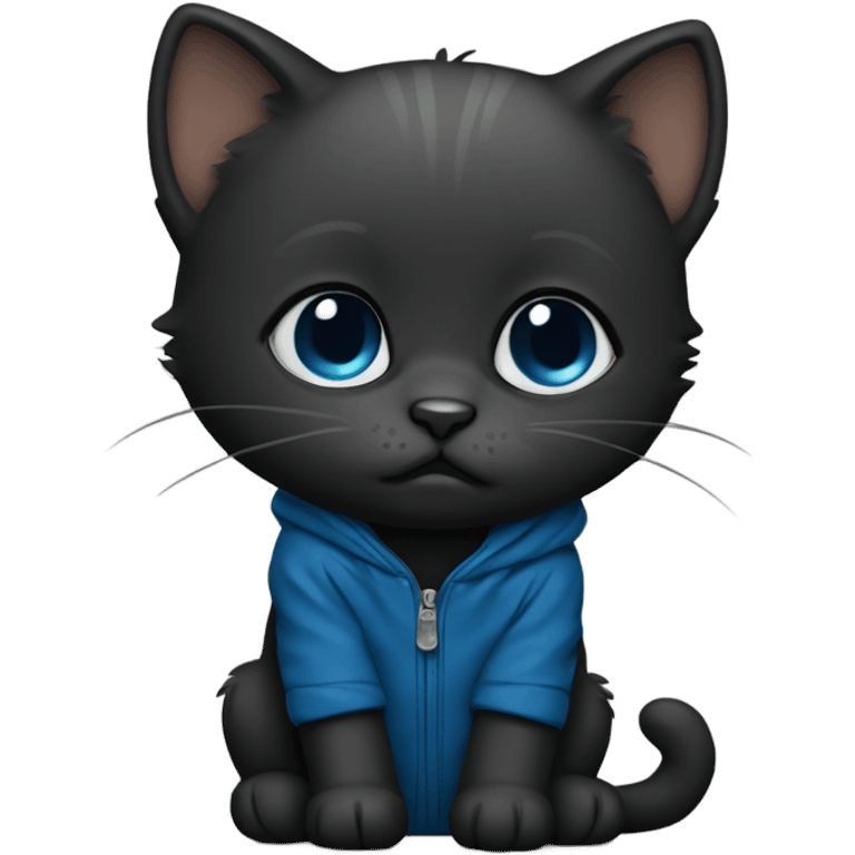 Black kitten that’s sad with blue jacket  emoji