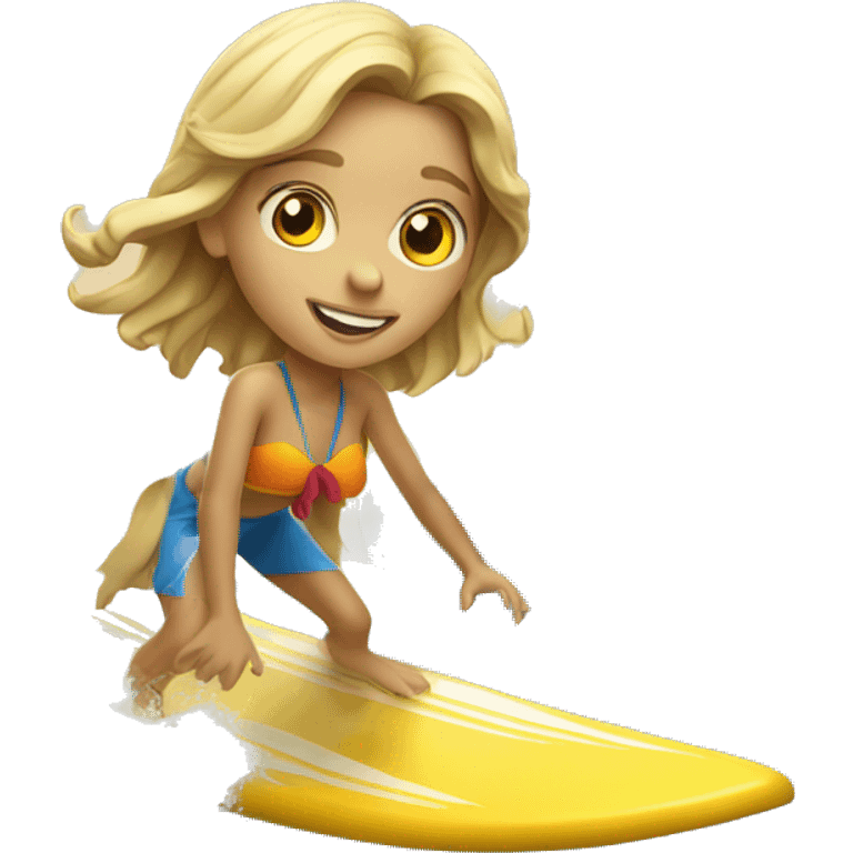 Surfer Ukrainian girl with a board on the wave emoji