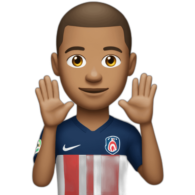 Mbappe avec la bouche ouverte et les mains derrière la tête emoji