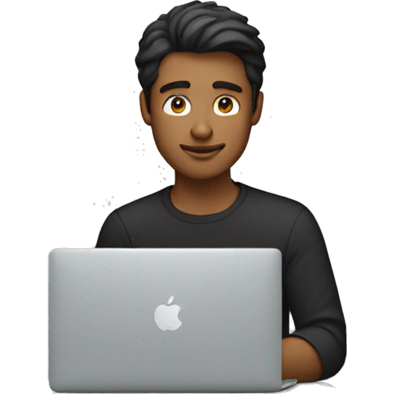 a guy wearing black shirt working behind a macbook emoji