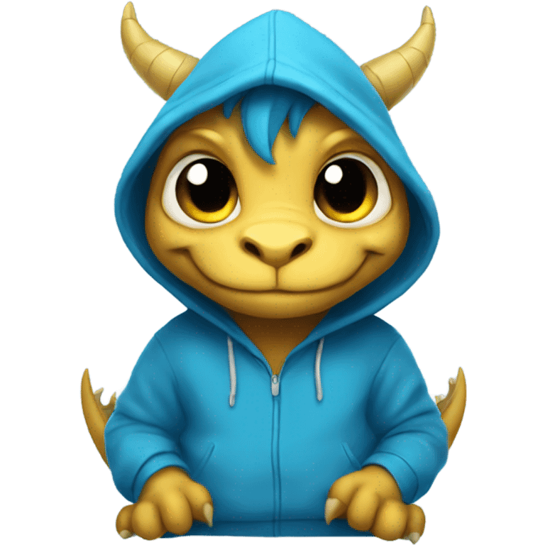 Cute dragon wearing a blue hoodie emoji