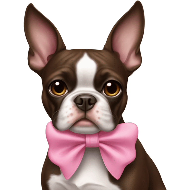 brown Boston terrier with pink bow emoji