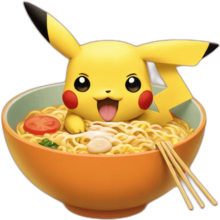 Pikachu eating ramen emoji