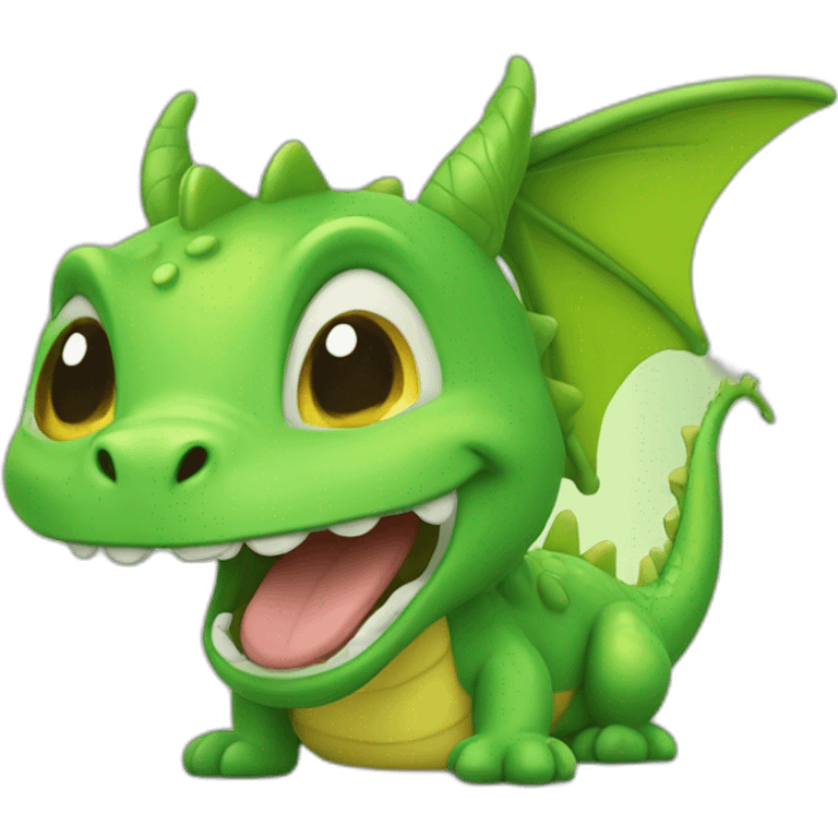 A cute little green dragon, laughing emoji